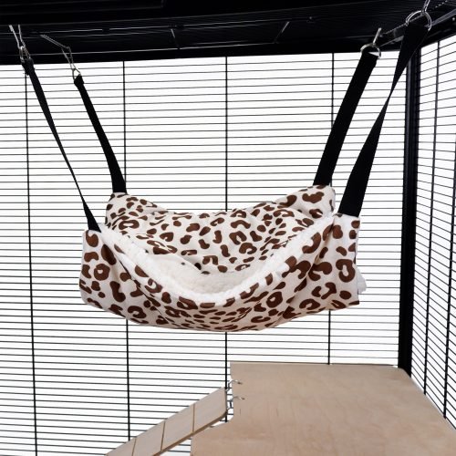 Pet Rat Ferret Chinchilla Fluffy Lined Hammock with Pouch - Cheetah Print | Little Friends
