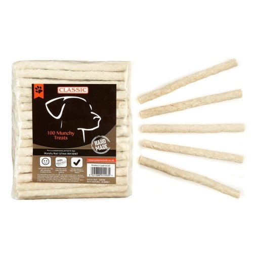 Dog Munchy Roll White Mint Chew Sticks Treat Chew Pack of 100 - 125mm | Classic
