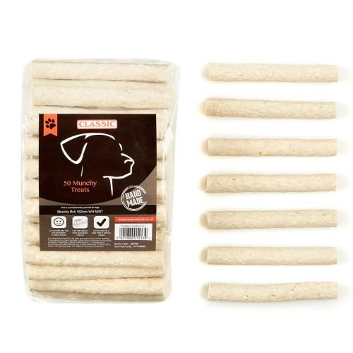 Dog Munchy Roll White Mint Chew Sticks Treat Chew Pack of 50 - 150mm | Classic
