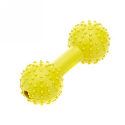 Dog Puppy Toy Pimple Rubber Dumbbell with Bell - Yellow | CLASSIC
