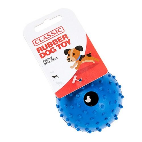 Dog Toy Rubber Pimple Ball with Bell - Blue | CLASSIC