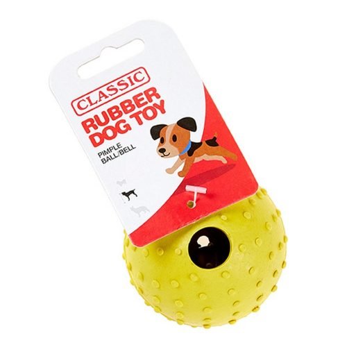 Dog Toy Rubber Pimple Ball with Bell - Yellow | CLASSIC