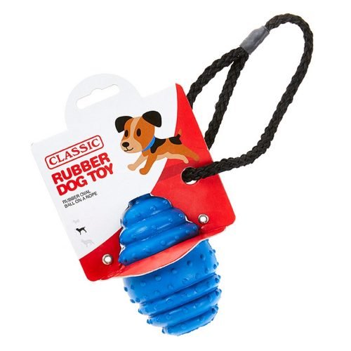 Dog Toy Rubber Rope Oval Ball Large - Blue | Classic