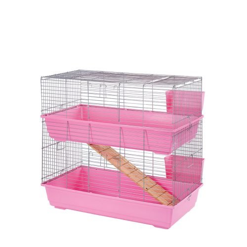 Rabbit & Guinea Pig Cage 100cm – Indoor Double-Tier Pink | Little Friends