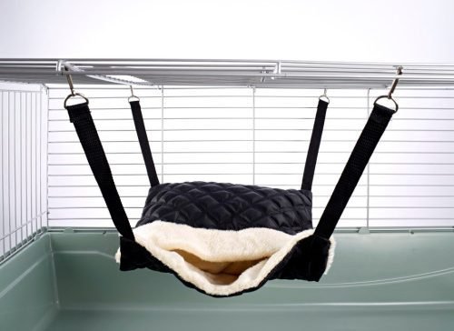 Pet Rat Ferret Chinchilla Fluffy Lined Hammock with Pouch - Quilted Black | Little Friends