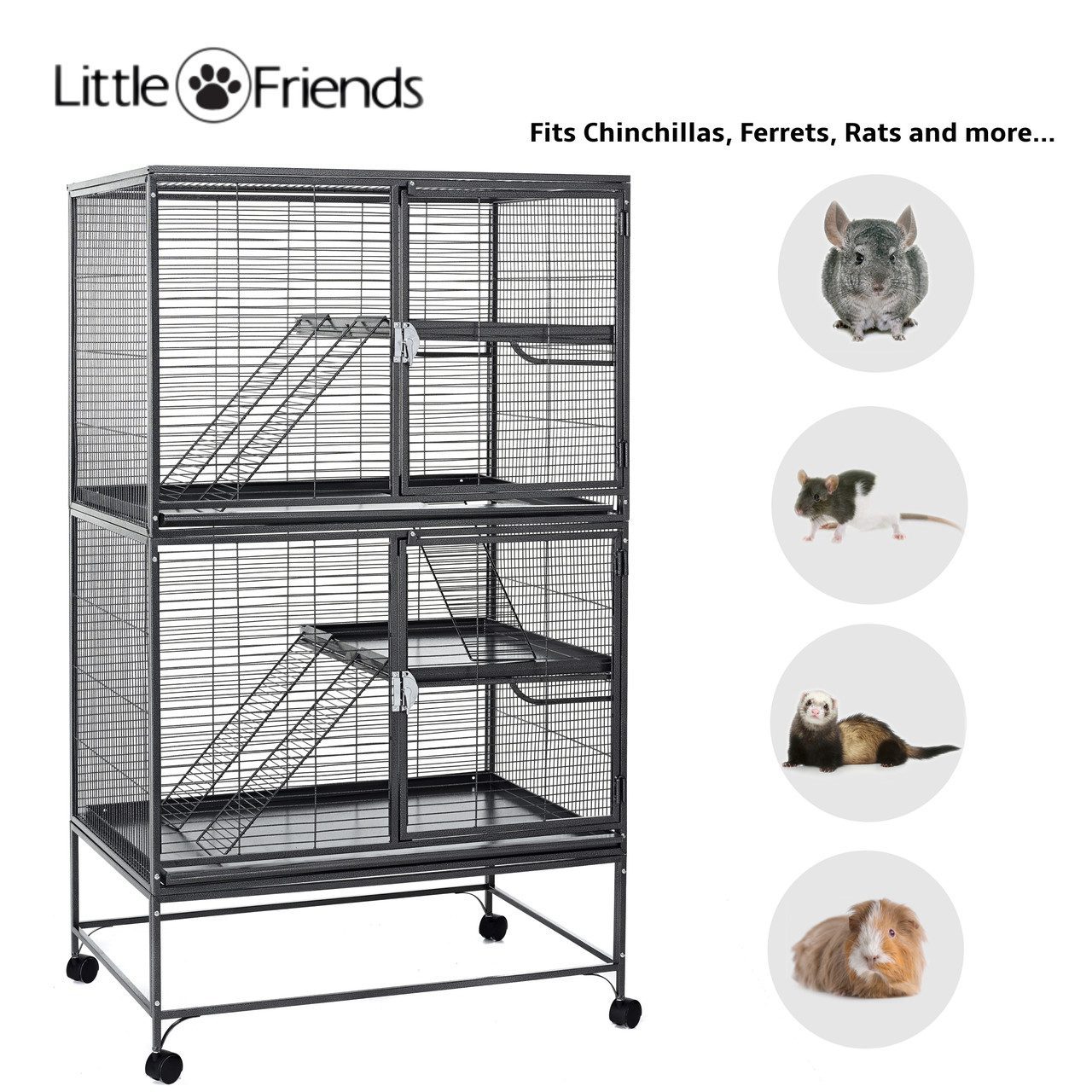 137cm Rat Cage 2-Story Rolling Metal Small Animal Cage for  Ferret/Chinchillas