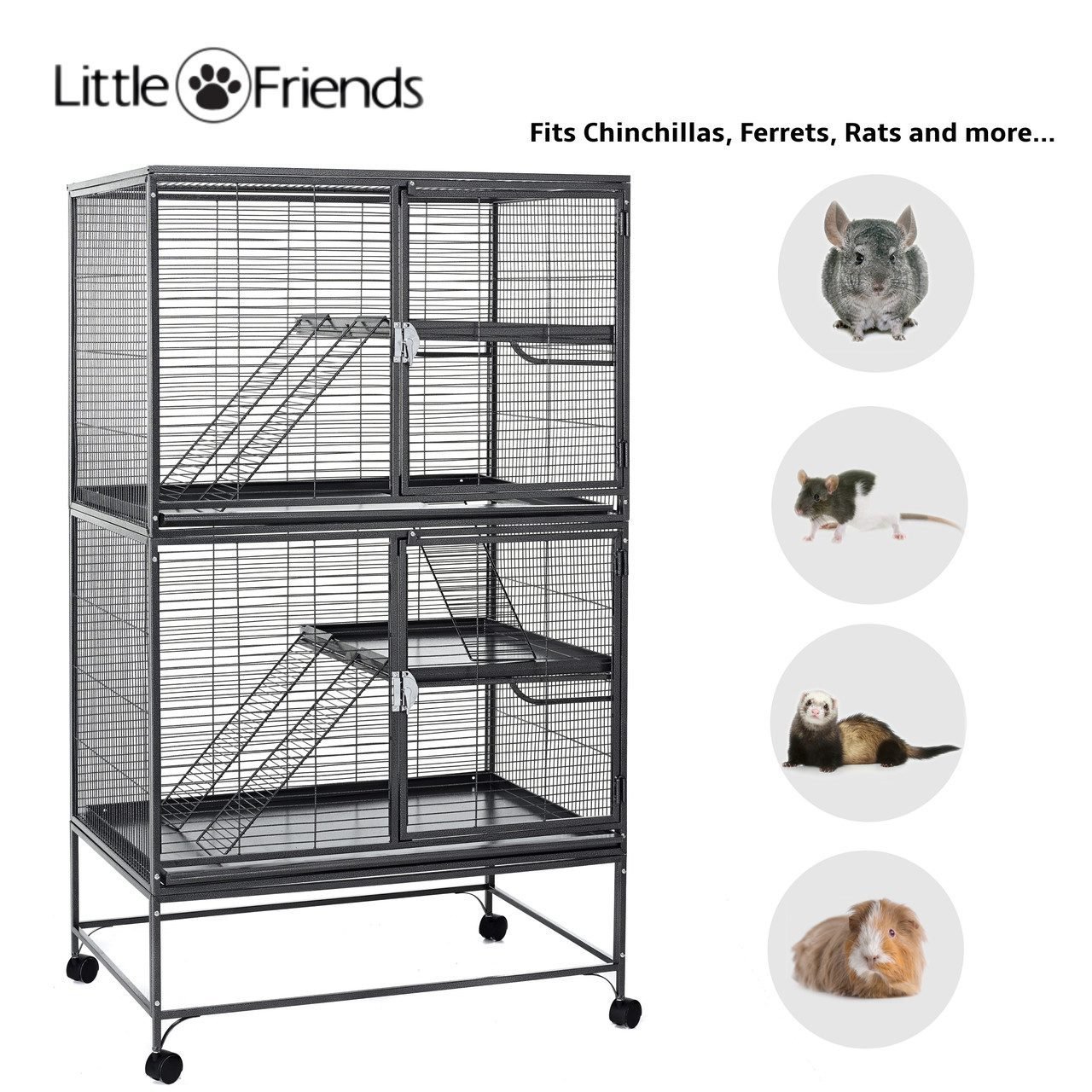 thumbnail image 2 of TAUS 52-Inch Large Metal Ferret / Chinchilla / Rabbit Cage With Wheels – Black, Multi-Level 2 of 4
