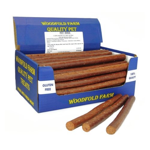 Dog Treat Sticks Hot Dog 10" (25cm) - Box of 70 | Woodfold Farm