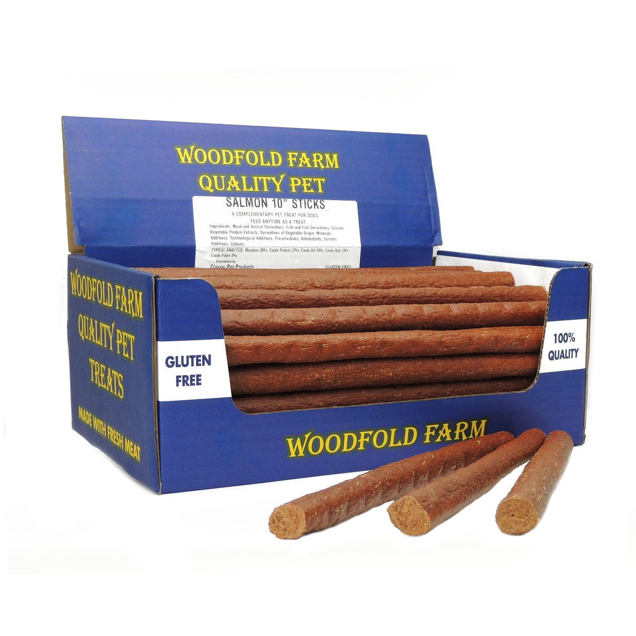 Woodfold Farm Salmon Dog Treat Sticks 10″(25cm) – Box of 70 – Little ...