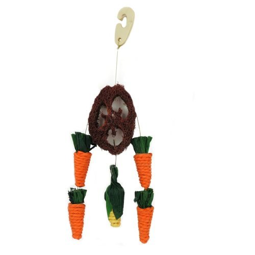 Guinea Pig Rabbit Chinchilla Eco Hanging Toy Carrot & Corn Loofah - 340mm | Little Friends