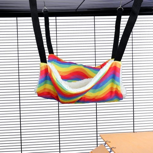 Pet Rat Ferret Chinchilla Fluffy Lined Hammock With Pouch - Rainbow Waves | Little Friends