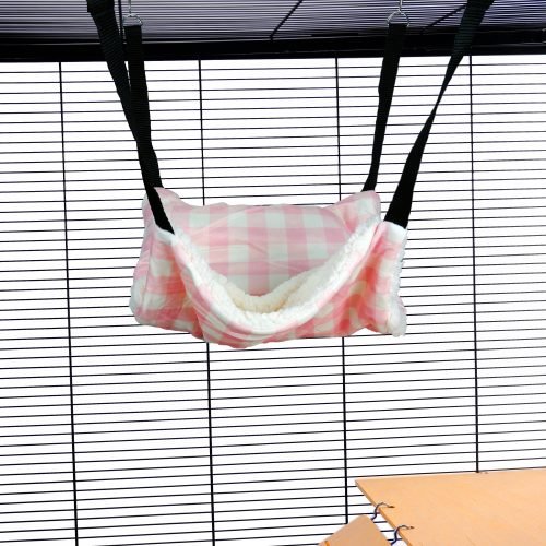 Pet Rat Ferret Chinchilla Fluffy Lined Hammock With Pouch - Pink Gingham | Little Friends