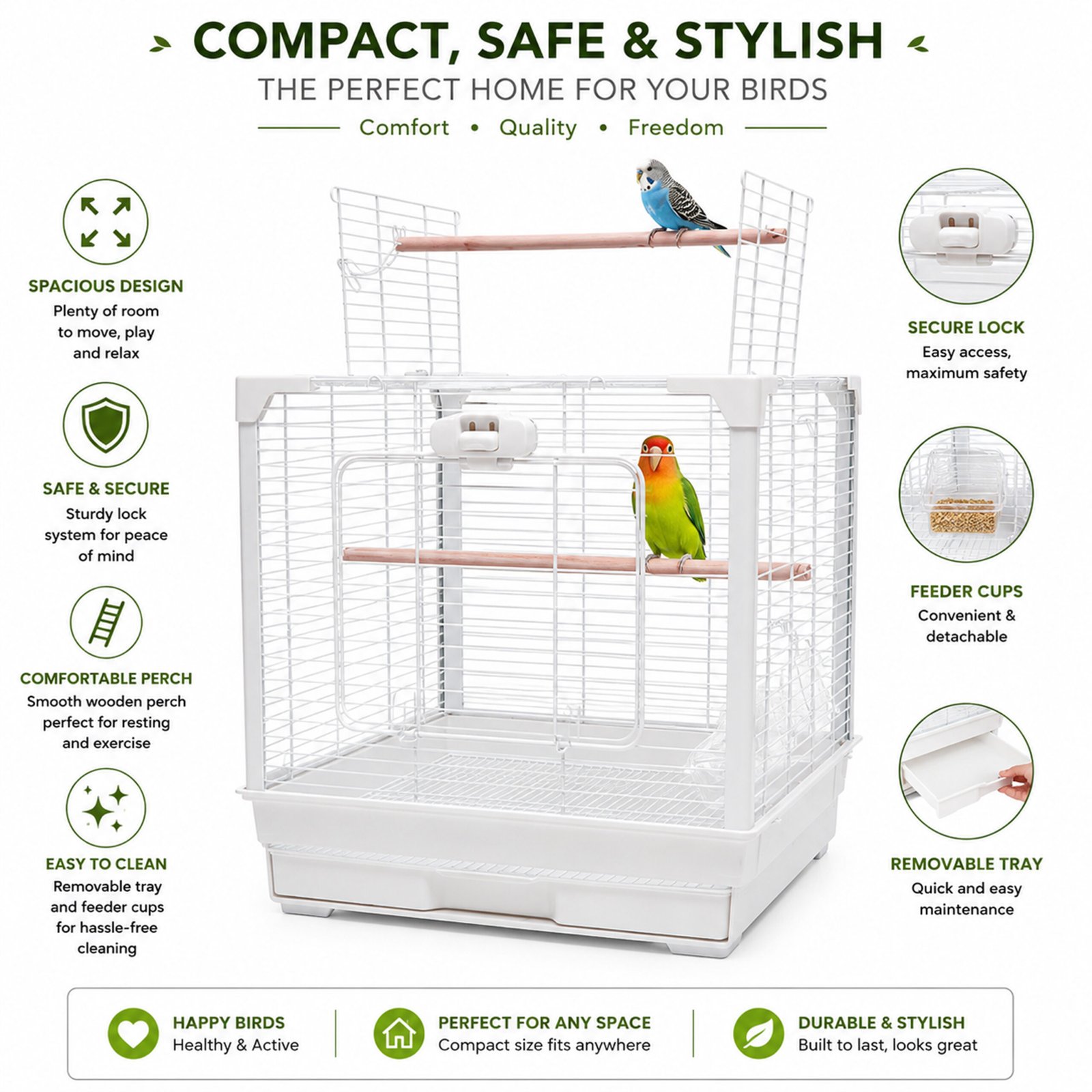 Veranda Compact Top-Opening Bird Cage for Budgies, Canaries & Finches | Little Friends - Image 2