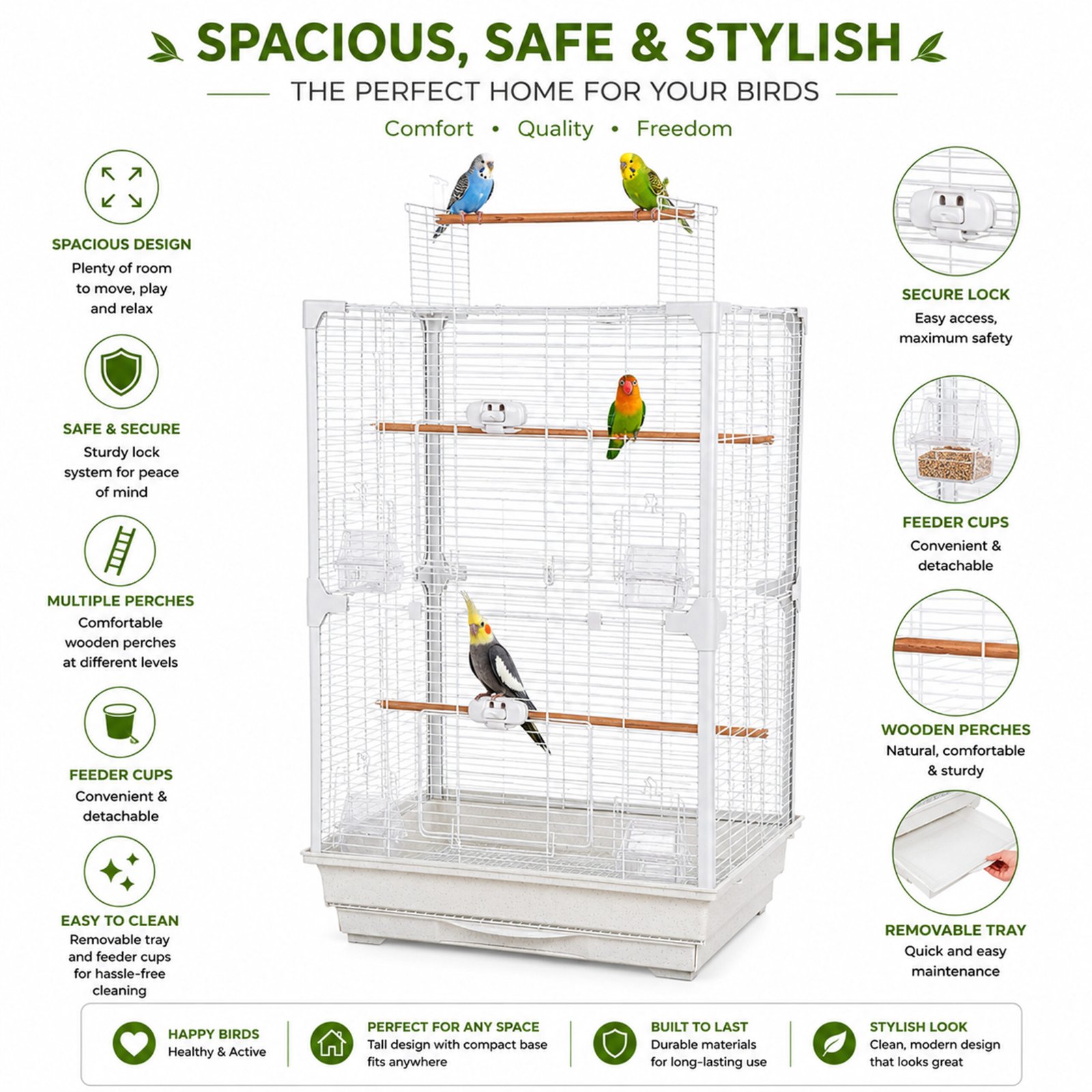 High Perch Tall Top-Opening Bird Cage with Twin Perches | Little Friends - Image 2